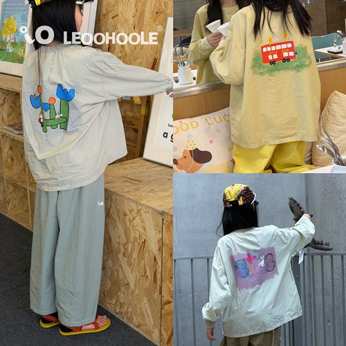 LEOOHOOLE | 哦哦乐 白墨直喷后背印花轻薄长袖衬衣T恤