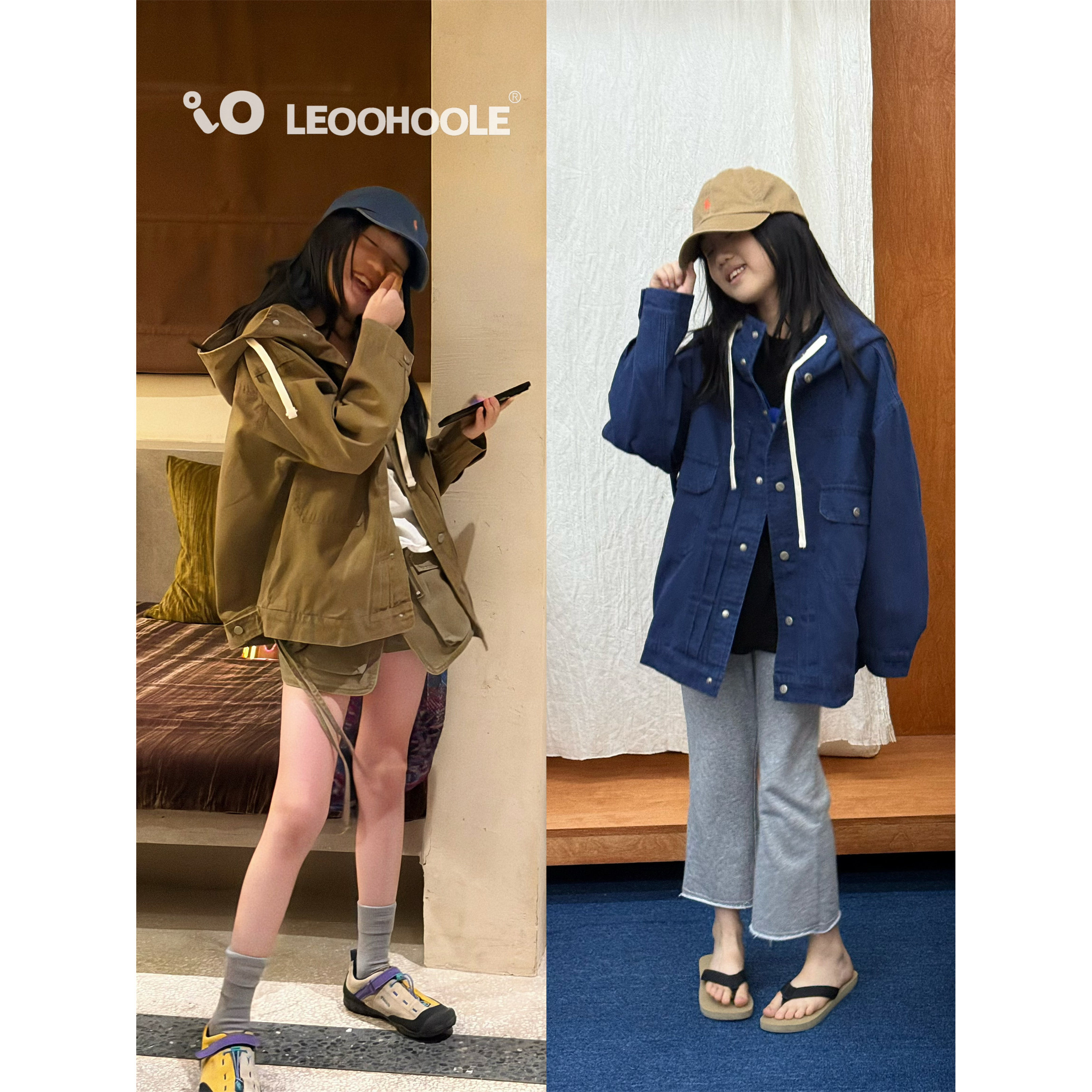 LEOOHOOLE | 哦哦乐 重工酵素洗旧感连帽工装亲子外套 松弛感爆棚图片