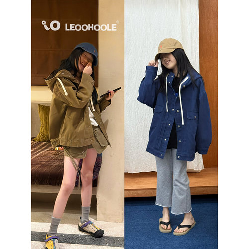 LEOOHOOLE | 哦哦乐 重工酵素洗旧感连帽工装亲子外套 松弛感爆棚