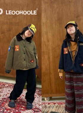 LEOOHOOLE | 哦哦乐 贴布绣复古翻领格子杜邦棉25冬儿童外套棉服