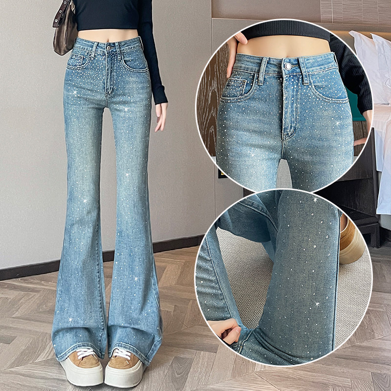 超火带钻满天星微喇牛仔裤女图片