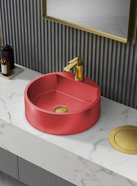 金属红色不锈钢台上盆圆形洗手盆阳台洗脸盆洗漱台艺术盆池