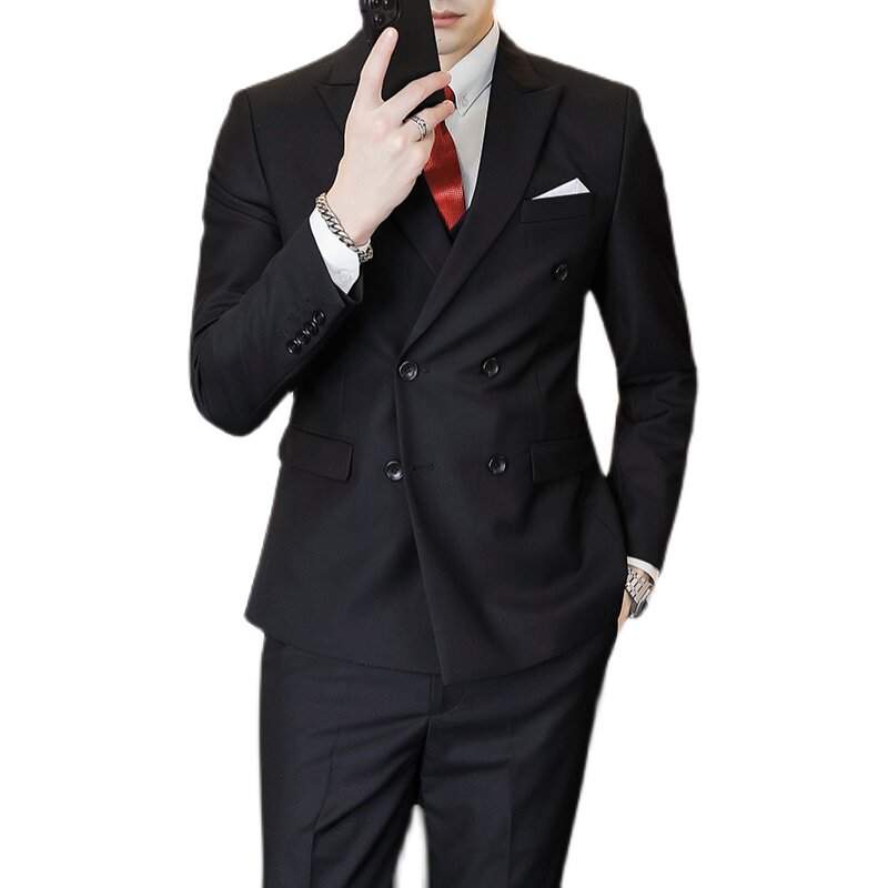 主推款模特男士大码西服三件套双排扣10个色外贸跨境7110黑色p188,男装西服,星座1616