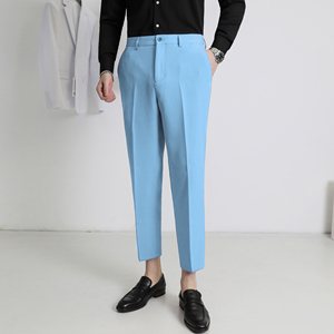 主推男士微弹力大码修身九分裤西裤时尚外贸跨境U611浅蓝色p60图片