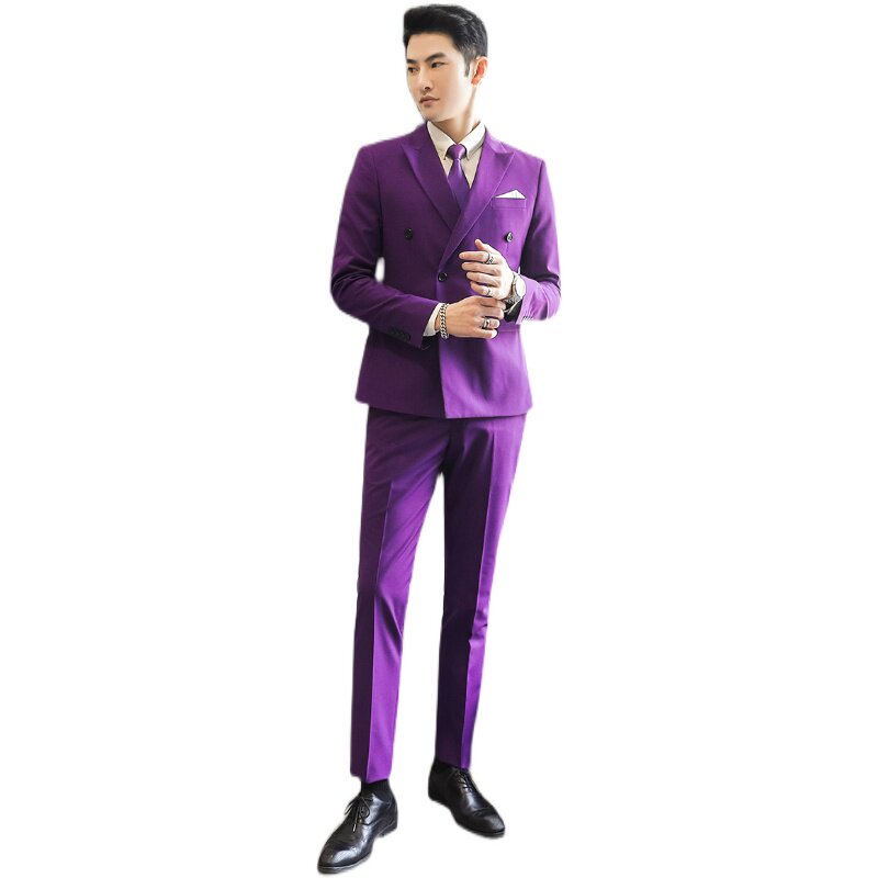 主推款模特男士大码西服三件套双排扣10个色外贸跨境7110紫色p188,男装西服,星座1616