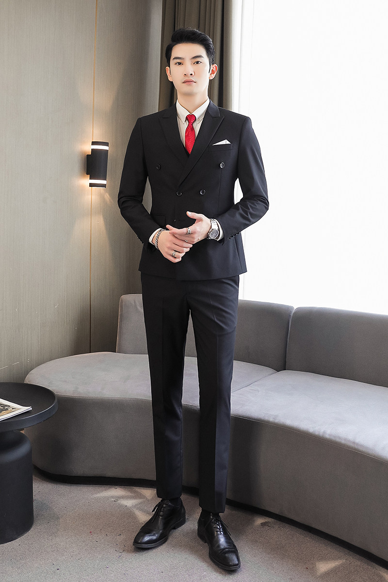 主推款模特男士大码西服三件套双排扣10个色外贸跨境7110黑色p188,男装西服,星座1616