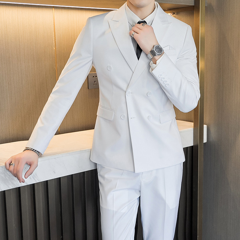 主推款模特男士大码西服三件套双排扣10个色外贸跨境7110白色p188,男装西服,星座1616