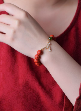 朱砂红砂10毫米满心欢喜手串女2025年新款原创显白手链