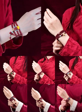 天然朱砂高含量6毫米原创设计diy三圈男女款多圈手链