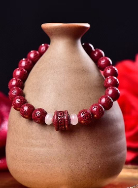 天然朱砂紫金砂8毫米手串女六字箴言转运珠圆珠手链