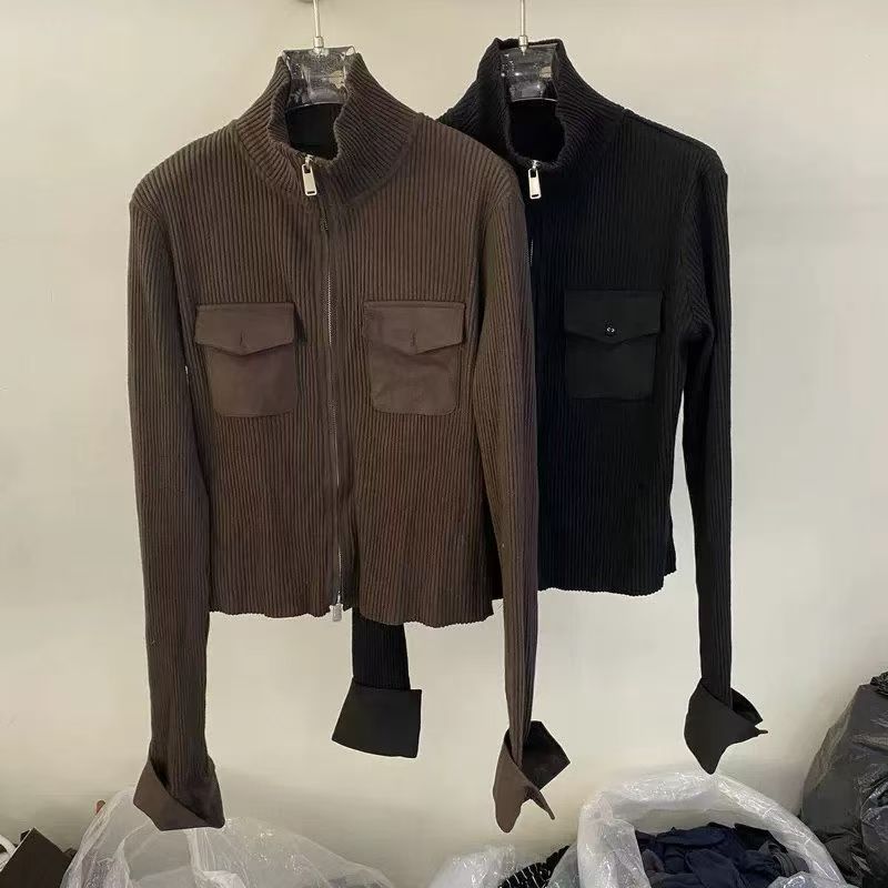 双口袋拉链针织开衫女2025新款秋冬欧洲站时尚显瘦洋气百搭毛衣潮