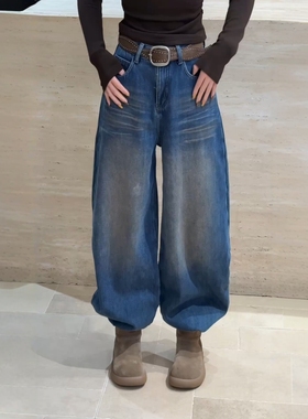 ZM.eeg高端加绒加厚牛仔裤女2025新款冬季欧洲站复合绒时尚气球裤