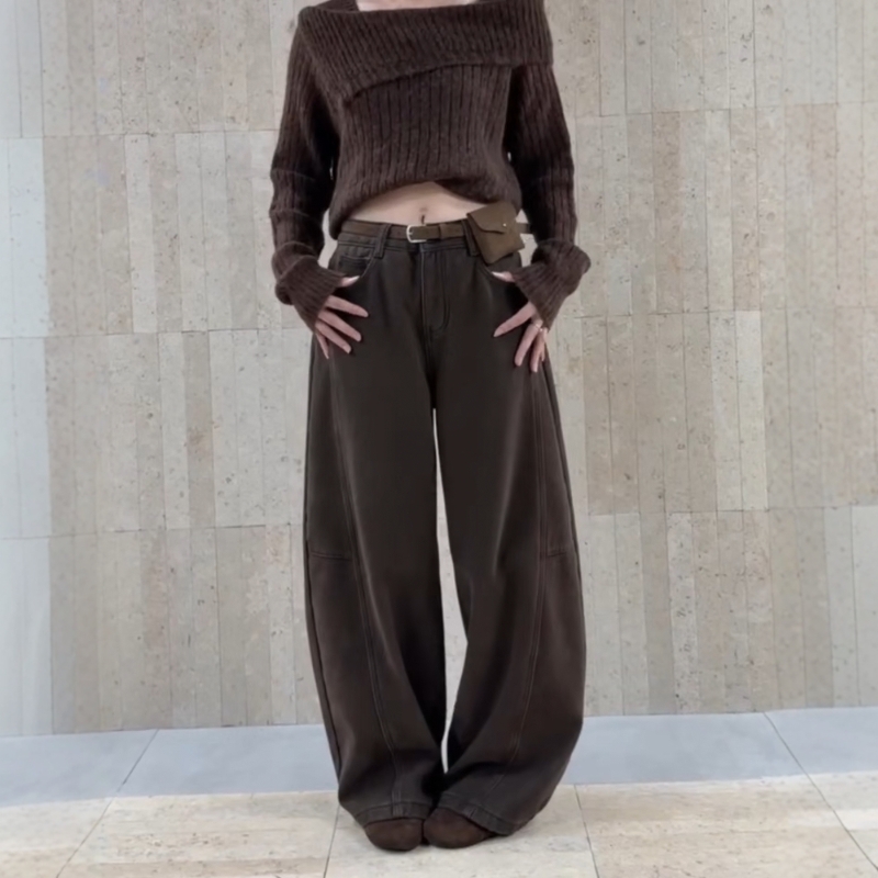 ZM磨毛牛仔裤女2025冬季新款潮