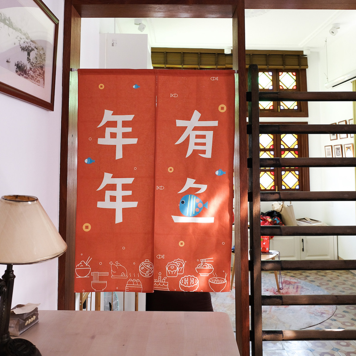 国潮古风新年隔断布艺门帘