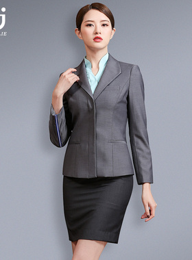 气质女经理职业装OL制服讲师工作服西装商务套装通勤套裙西裙灰色