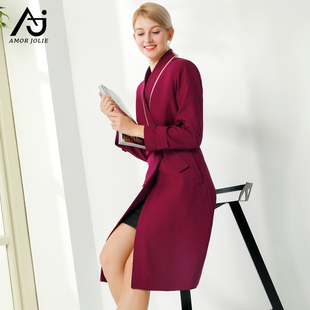 小个子气质英伦风职业装 玫红风衣女中长款 南航空姐外套制服