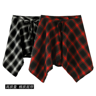 舞蹈一片式 裙摆 屁帘遮挡裙女男嘻哈高街不规则下摆分层格子假衬衫