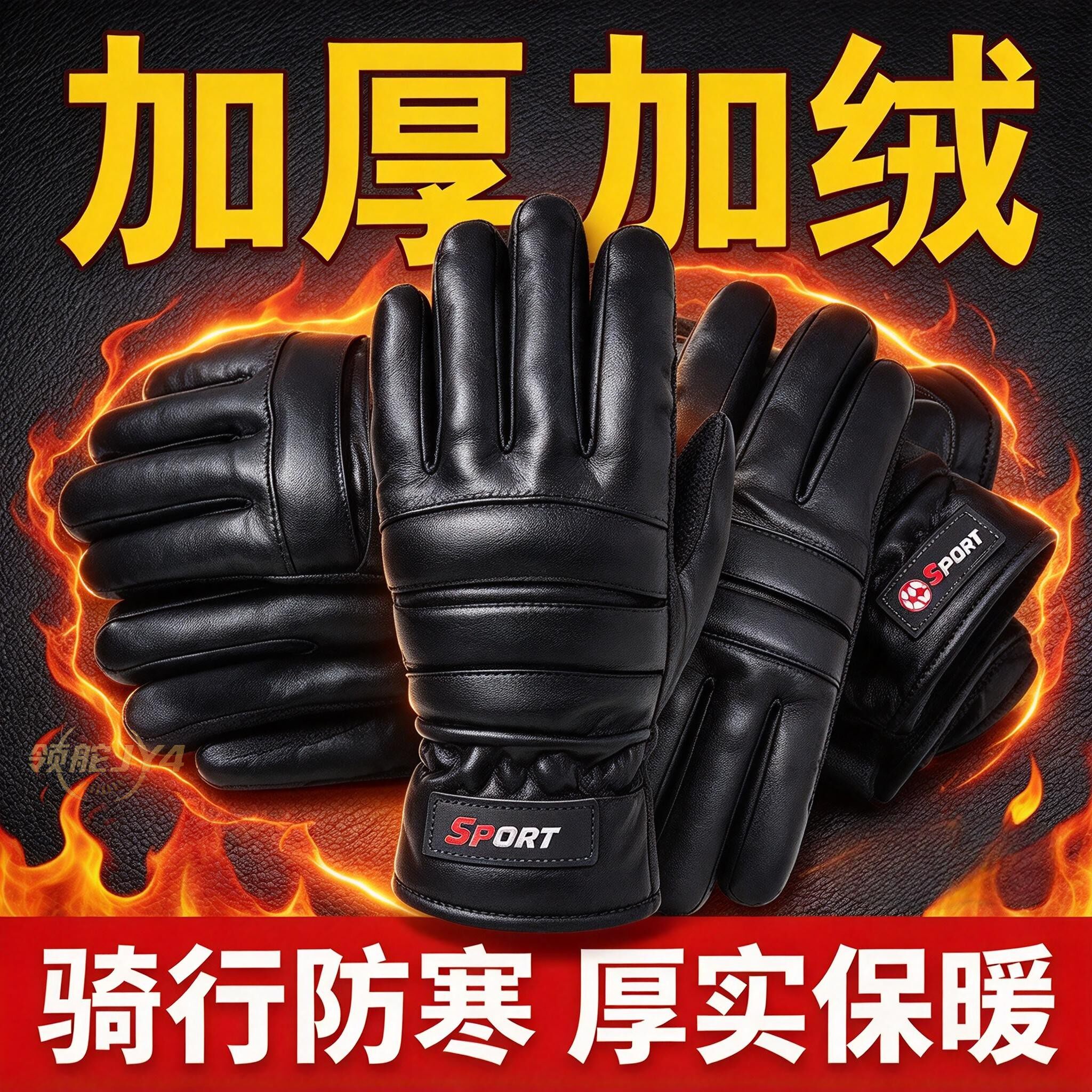 男士真皮加绒防风防水触屏手套