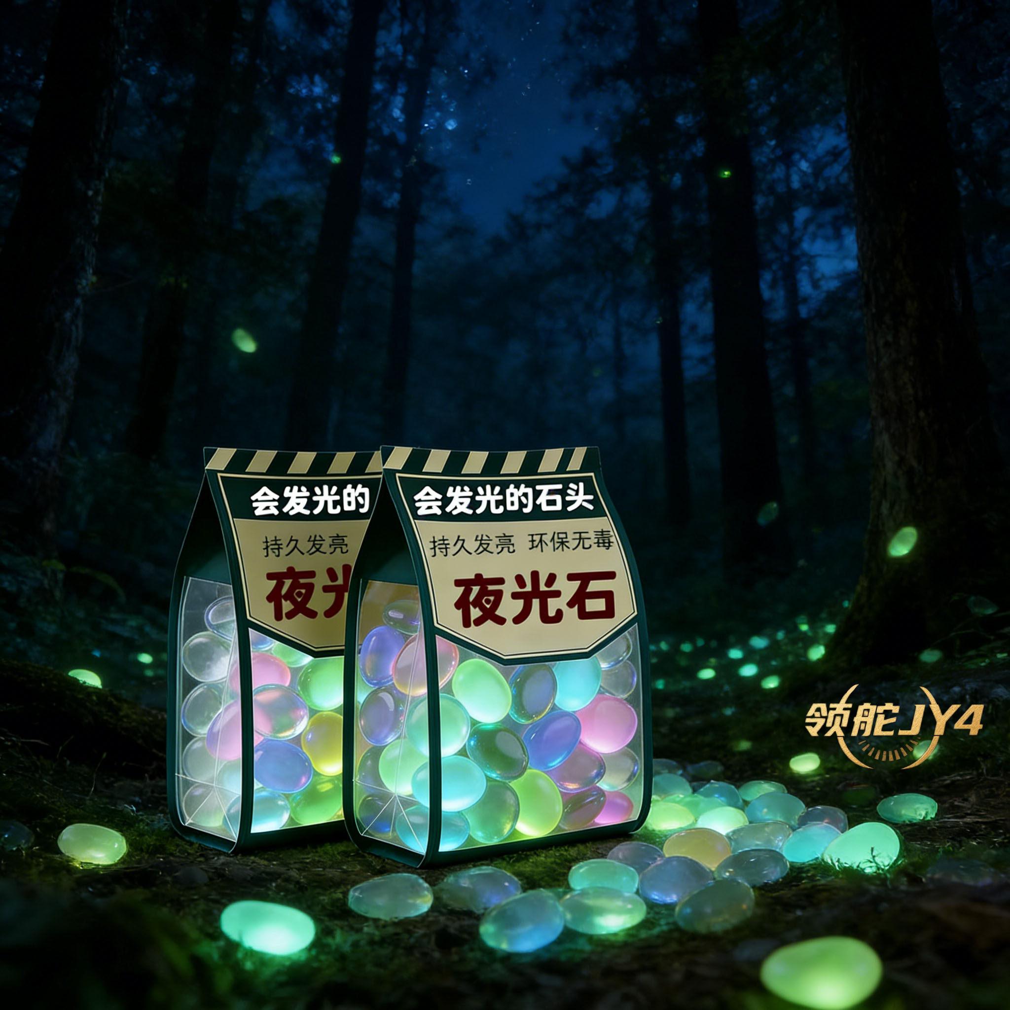 超亮夜光石三色灯转运招财摆件