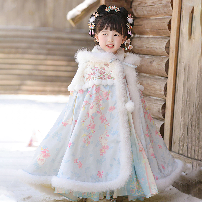 加绒斗篷小女孩冬季披风外套