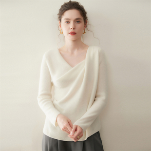 2026春秋薄款纯山羊绒衫女V领宽松慵懒风针织毛衣打底羊毛衫
