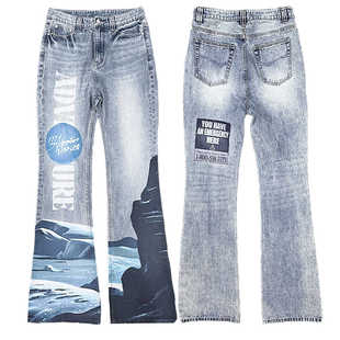 177的冒险故事凛冬将至水洗冰川印花直喷牛仔裤美式街头微喇裤型