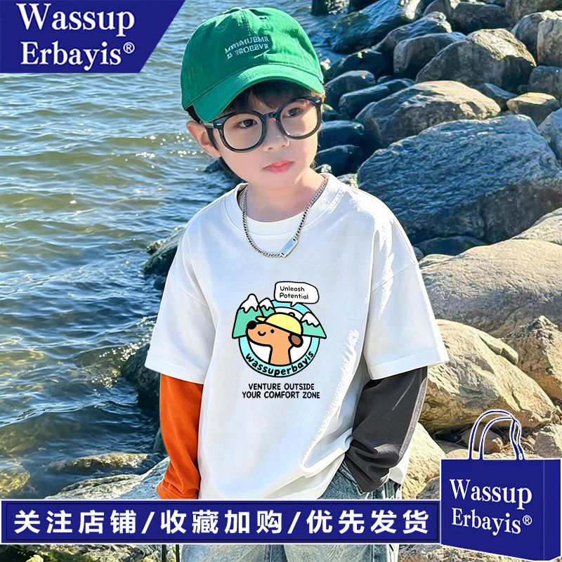 男童春秋装长袖假两件
