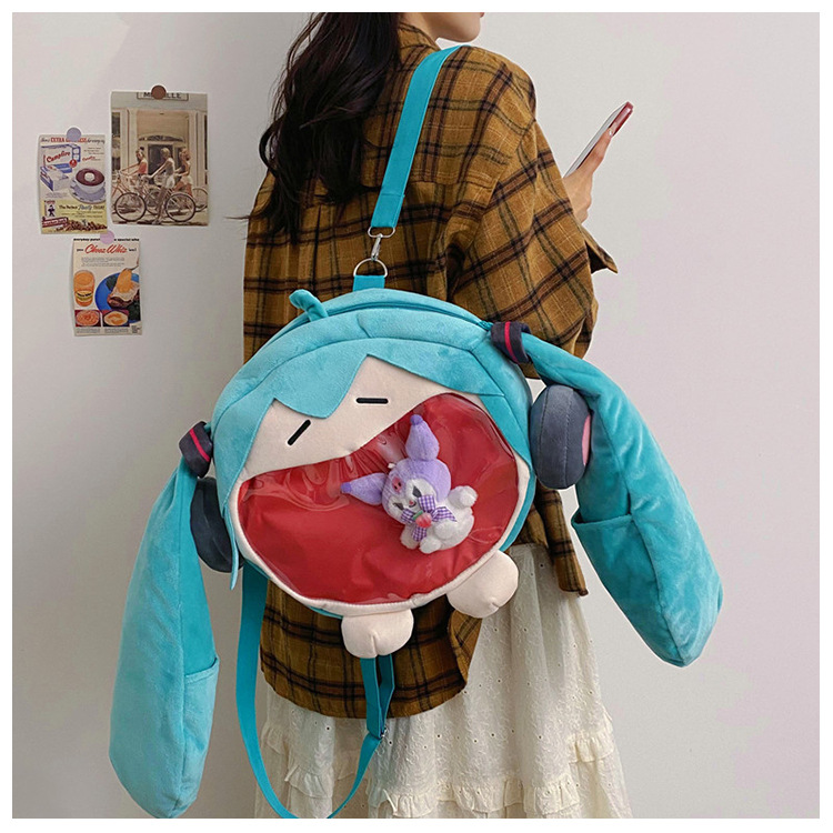 初音未来痛包二次元可爱女生玩偶背包学生校园单双肩包透明斜挎包