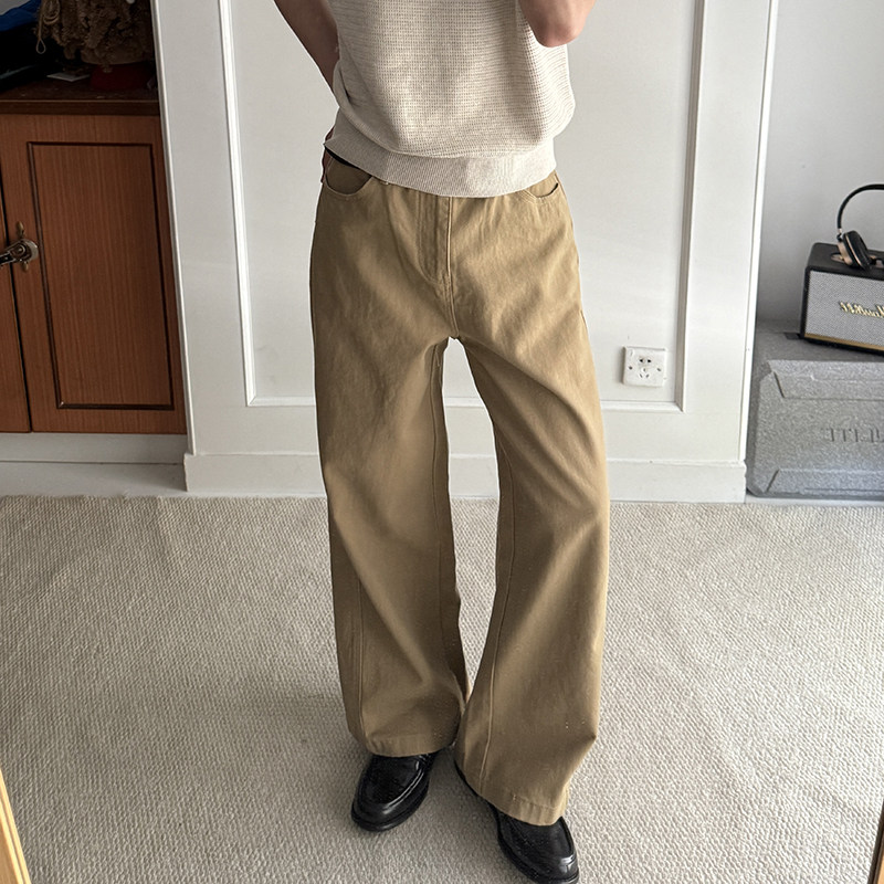 GBHP纯棉直筒宽松弧形弯刀裤男春夏高级感垂感简约cleanfit休闲裤图片