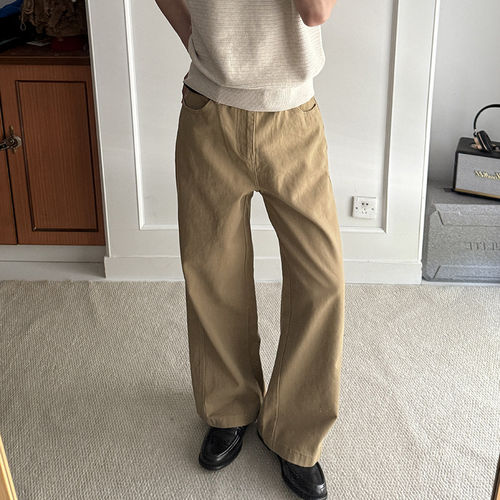 GBHP纯棉直筒宽松弧形弯刀裤男春夏高级感垂感简约cleanfit休闲裤