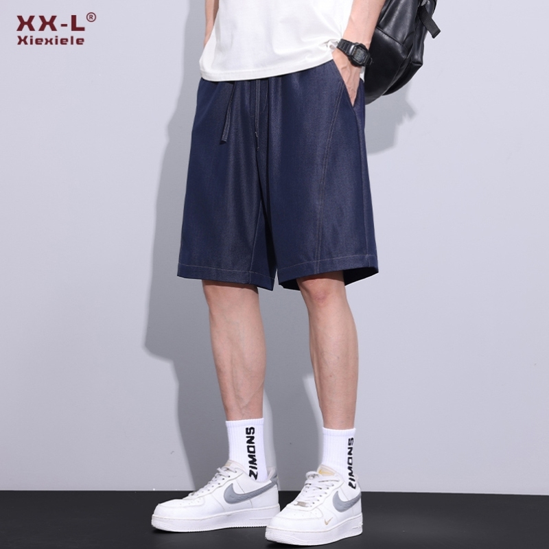 冰丝牛仔短裤男士夏季薄款宽松直筒五分裤美式潮牌原色休闲中裤子