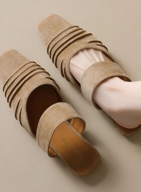 威威女郎 206-2法式包头拖鞋女夏外穿2025新款复古褶皱懒人穆勒