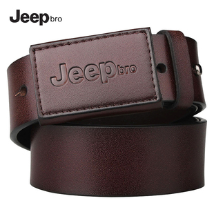 jeep防过敏皮带男真皮扣眼平滑扣抗过敏腰带加长胖牛仔裤带无金属