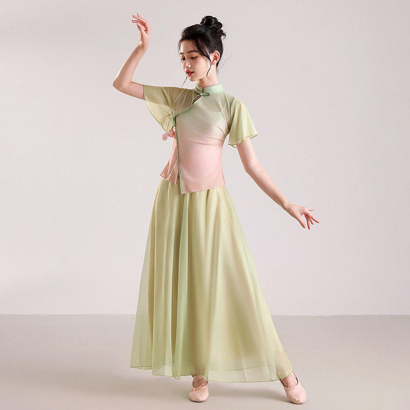 儿童古典舞服装旗袍舞蹈服渐变身韵练功服飘逸裙裤舞蹈表演演出服