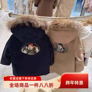 2025冬季新款小熊童装男童蓄热防风防水派克羽绒服加厚外套中长款