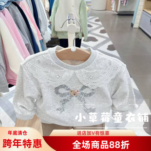 正品2025年冬季新款小熊童装女童甜美加绒圆领卫衣灰色打底衫上衣