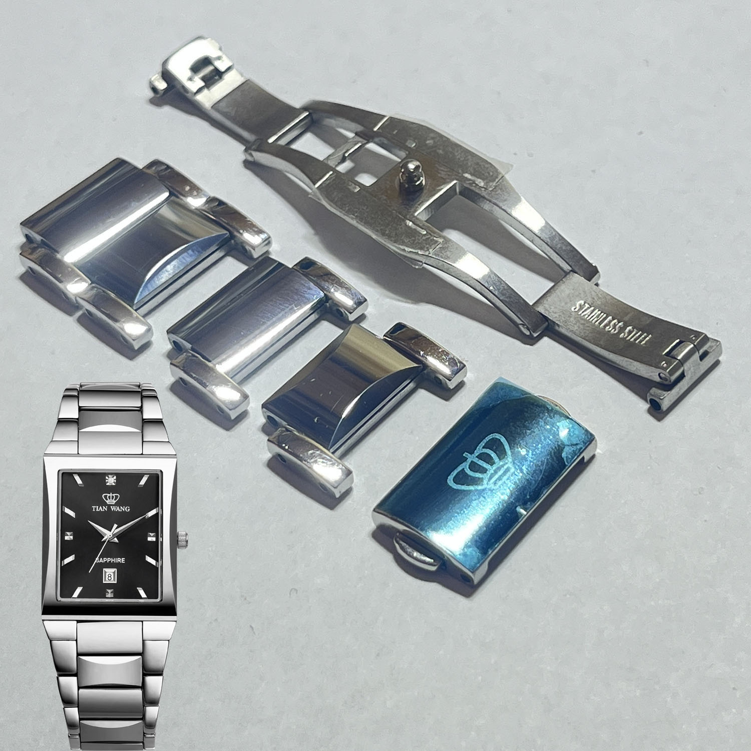 天王男款原装钨钢表带GS3589加长