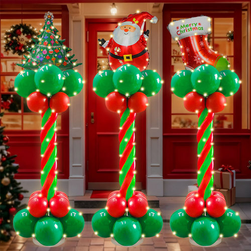 圣诞节立柱气球摆件店铺场景布置