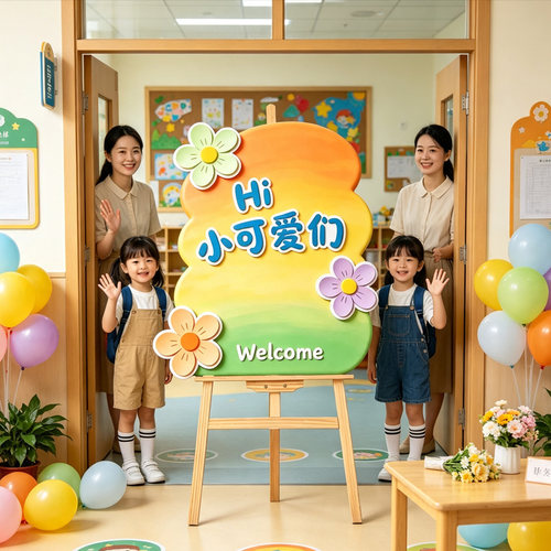 新学期开学季迎宾牌kt板场景布置