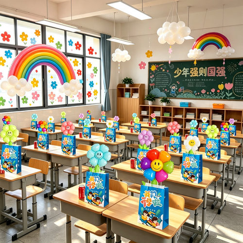 新学期小学幼儿园教室绿叶气球
