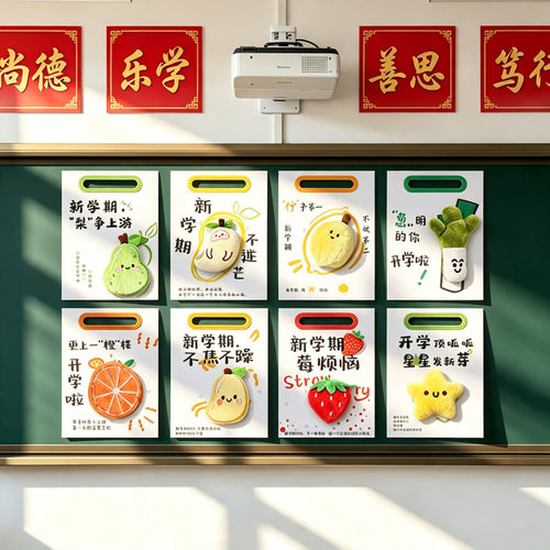 新学期教室班级黑板卡纸场景布置