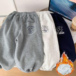 儿童柔软束脚运动裤 洋气小男孩卡通熊休闲裤 2025新款 男童秋冬卫裤