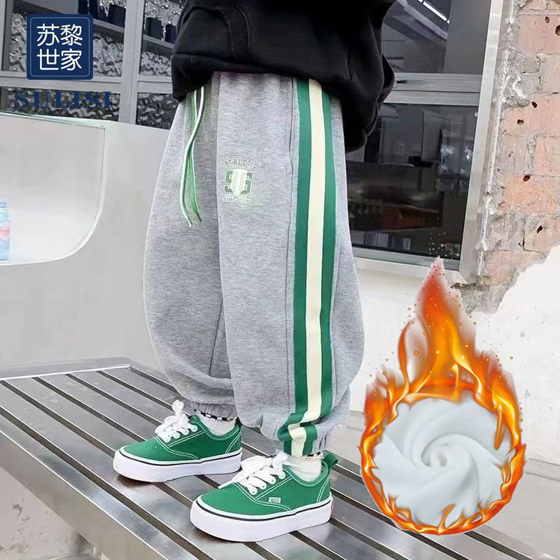 男童裤子外穿加绒儿童裤子秋冬款运动裤中大童休闲宽松束脚裤潮裤