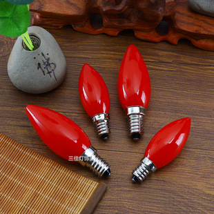 E12小螺口LED节能1W红色蜡烛灯E14莲花长明供佛神台财神红光灯炮