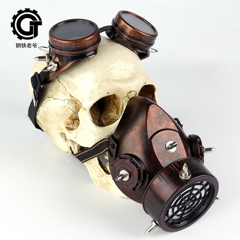 钢铁老爷赛博朋克面罩蒸汽朋克护目镜面罩万圣节防毒面具cos 道具