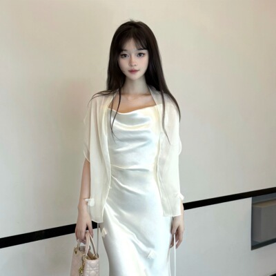 妮可糖吊带醋酸收腰修身显瘦鱼尾