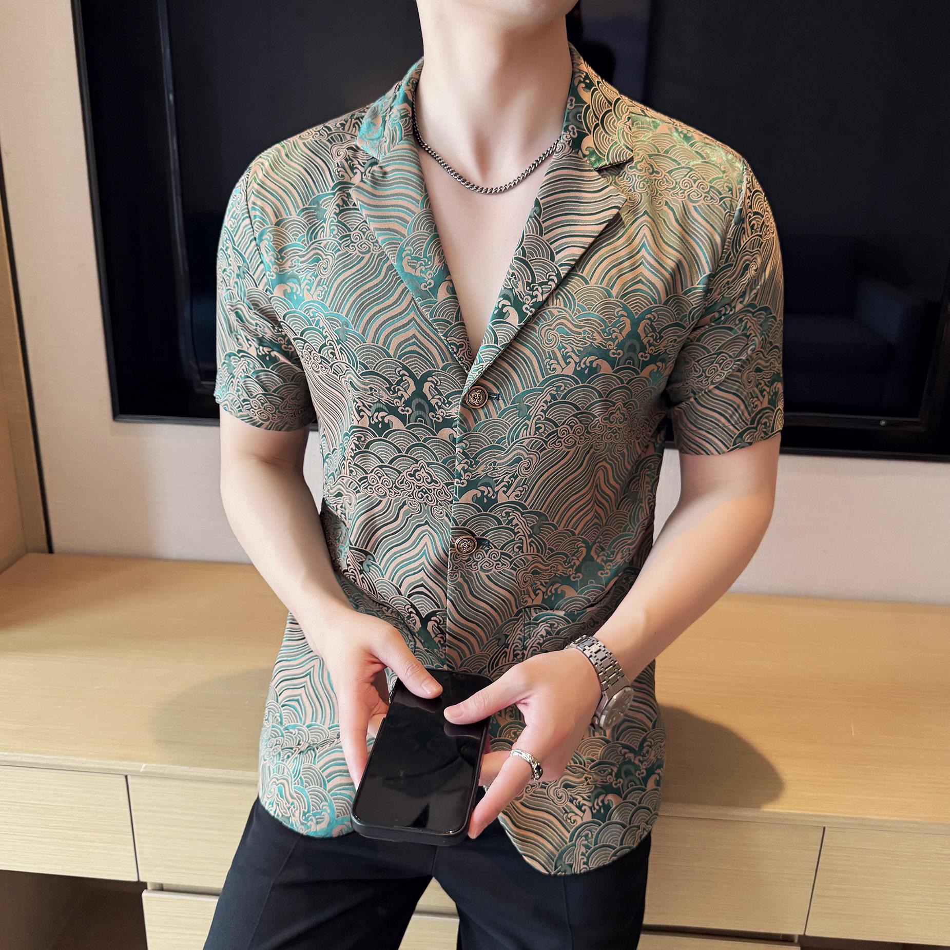 夏季冰丝短袖西服无里衬提花休闲西装DXZ001-P85，男装T恤，星座1606-1