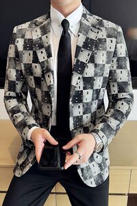 提花牛仔韩版修身西服时尚潮流休闲西装DX30-P168图片
