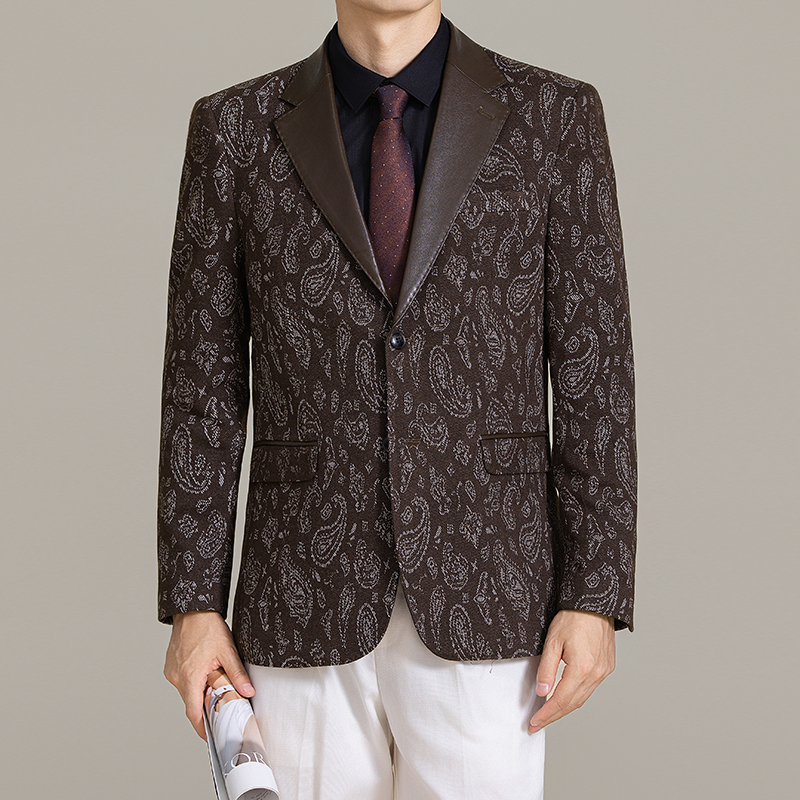 男士韩版修身西服时尚休闲提花拼皮西装外套DX70-P148，男装西服套装，星座1606-1