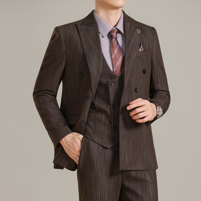 男士商务休闲西服莱赛尔醋酸条纹双排扣西装套装2531-P290,男装西服,星座1606-1